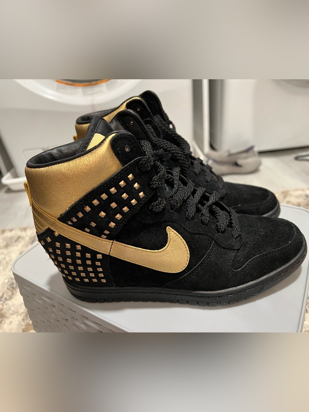 Nike Dunk Sky High Black and Gold Studded Sneakers